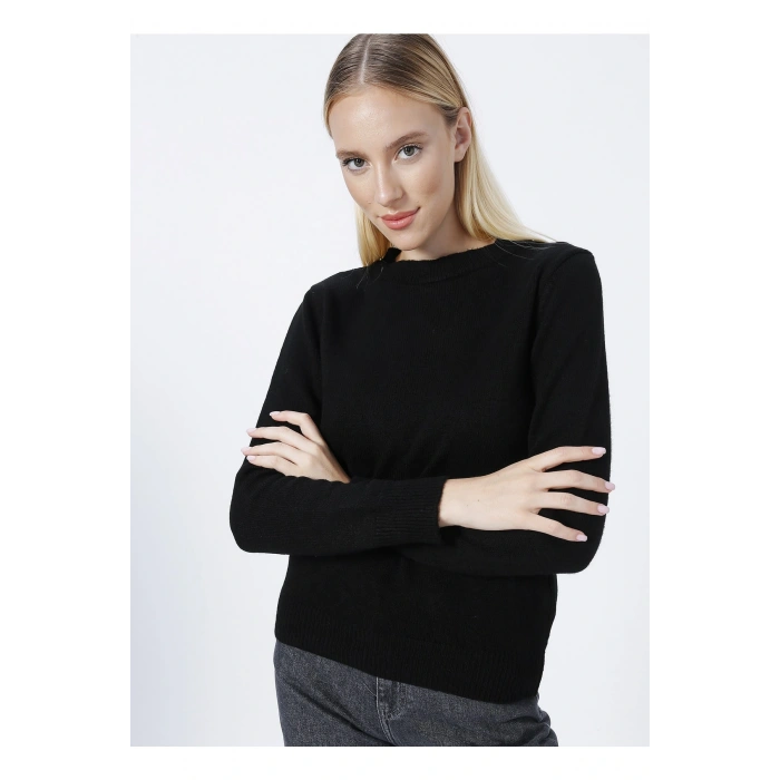 Bisiklet Yaka Düz Siyah Kadın Kazak 22k0542k1