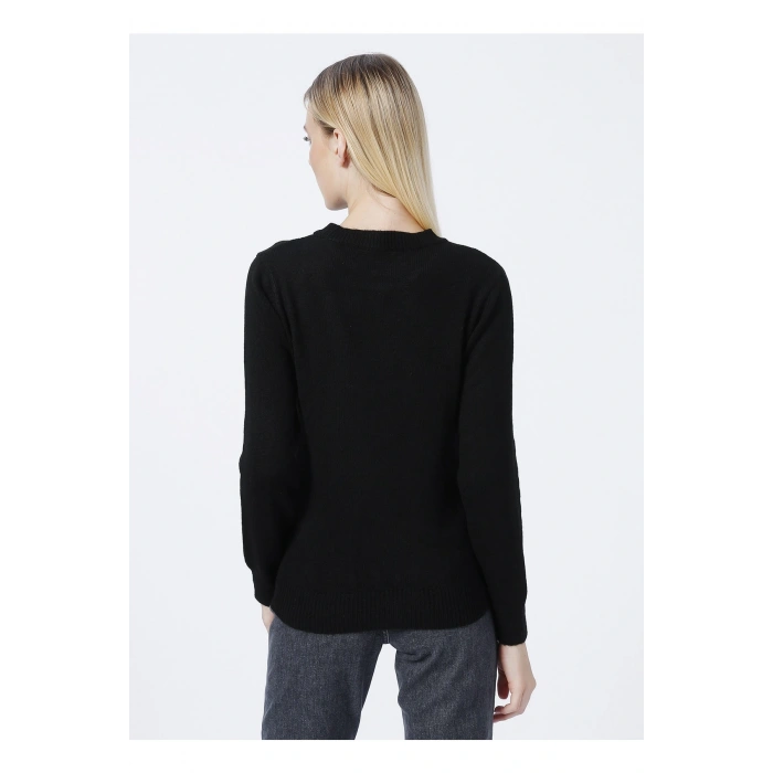 Bisiklet Yaka Düz Siyah Kadın Kazak 22k0542k1