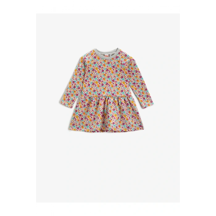 Kız Bebek Gri Desenli Çiçek Desenli Elbise