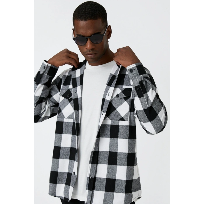 Erkek Siyah Ekose Gömlek 3WAM60021HW