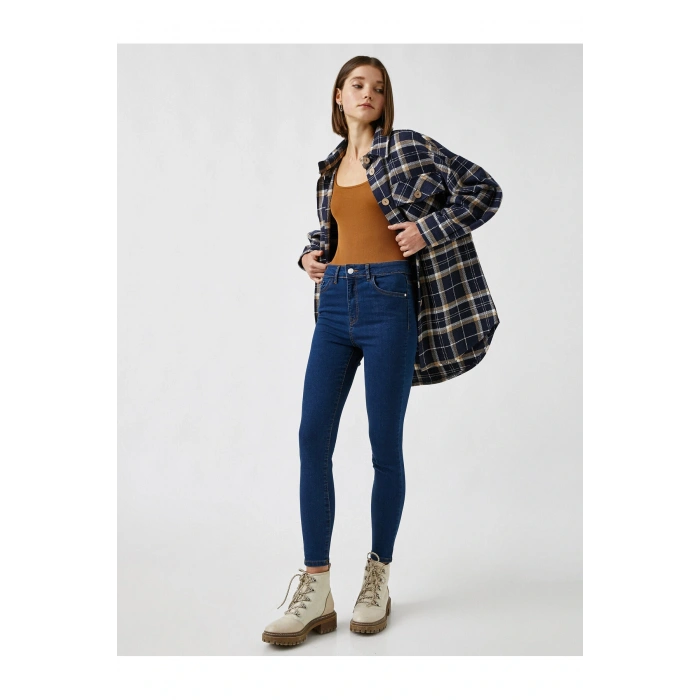 Yüksek Bel Cepli Kot Pantolon - Skinny Jean