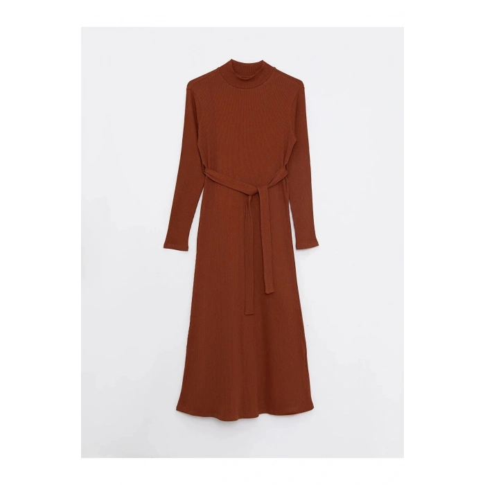 Modest Dik Yaka Düz Uzun Kollu Kadın Elbise