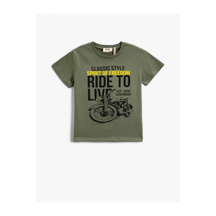 Motosiklet Baskılı Bisiklet Yaka Tişört Pamuklu