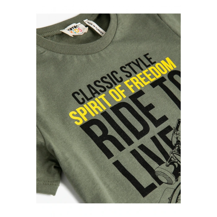 Motosiklet Baskılı Bisiklet Yaka Tişört Pamuklu