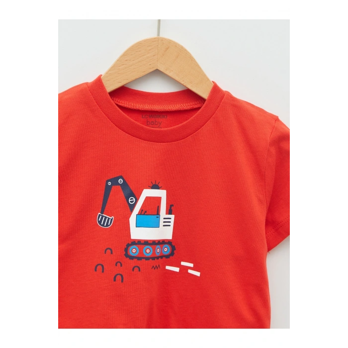 Bisiklet Yaka Kısa Kollu Baskılı Pamuklu Erkek Bebek Tişört Ve Pantolon 2li Takım