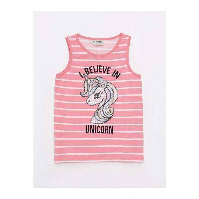 Lcw Kids Pembe Bisiklet Yaka Baskılı Pamuklu Kız Çocuk Atlet (S2)