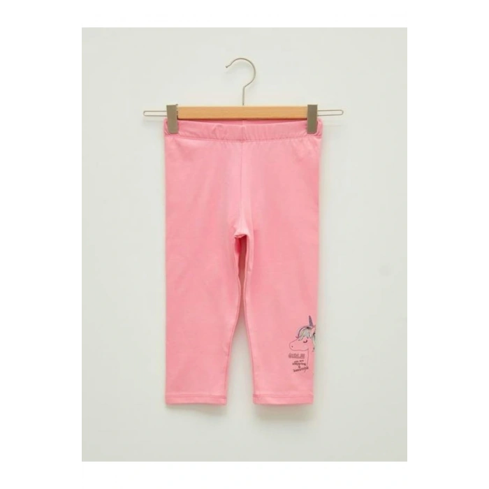 Beli Lastikli Baskılı Pamuklu Kız Çocuk Tayt (S1)