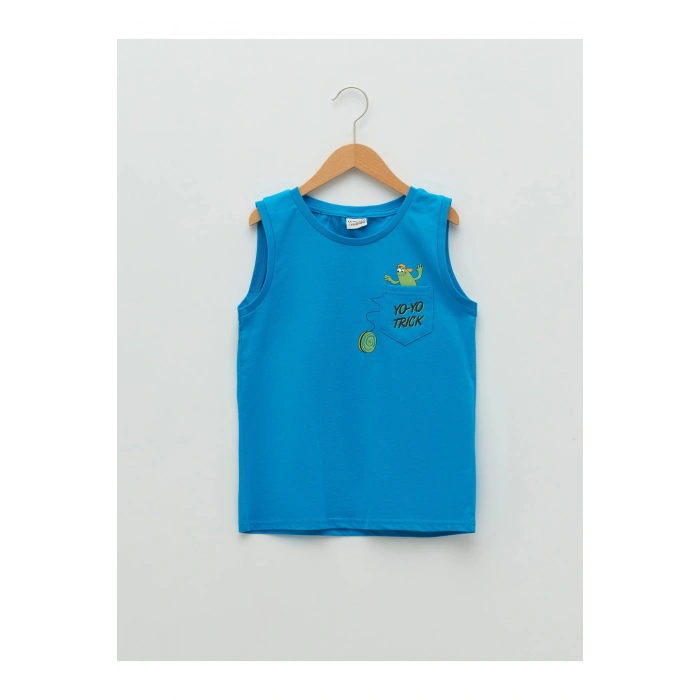 Bisiklet Yaka Baskılı Pamuklu Erkek Çocuk Atlet