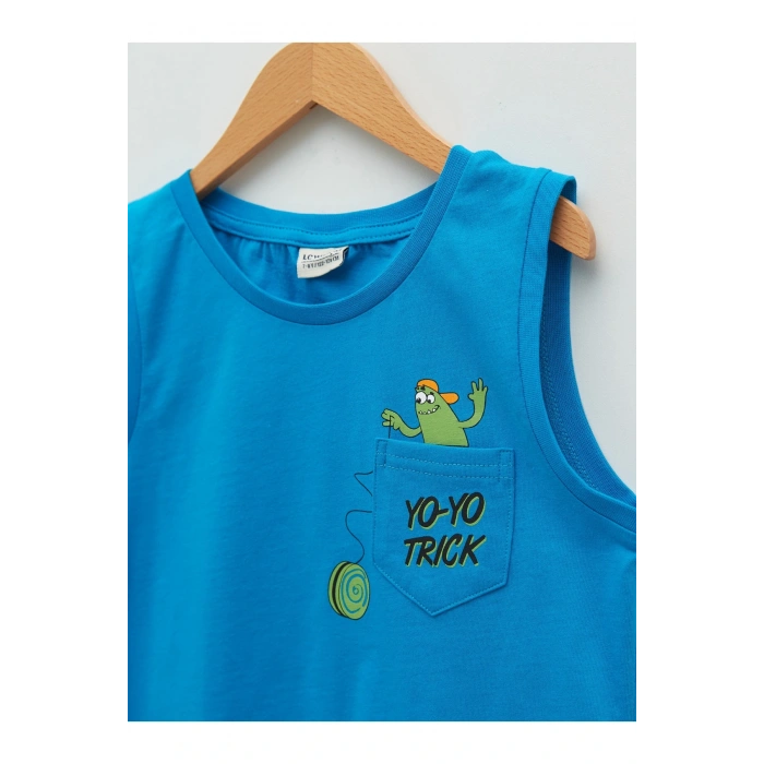 Bisiklet Yaka Baskılı Pamuklu Erkek Çocuk Atlet