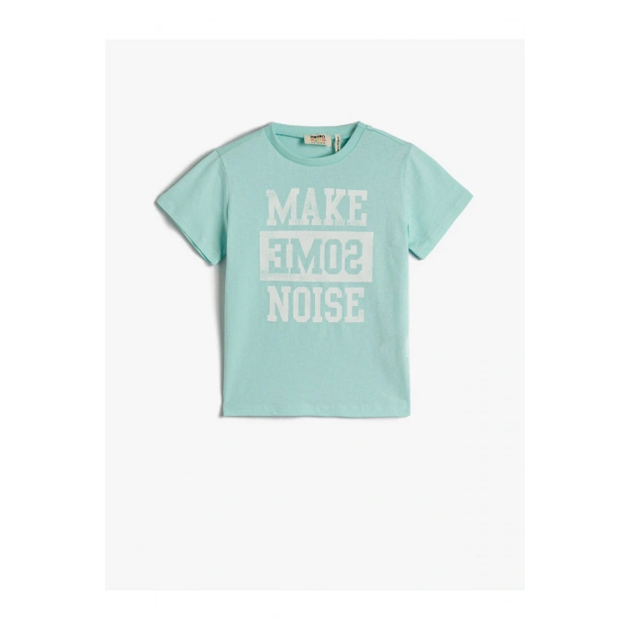 Slogan Baskılı Kısa Kollu Tişört Pamuklu