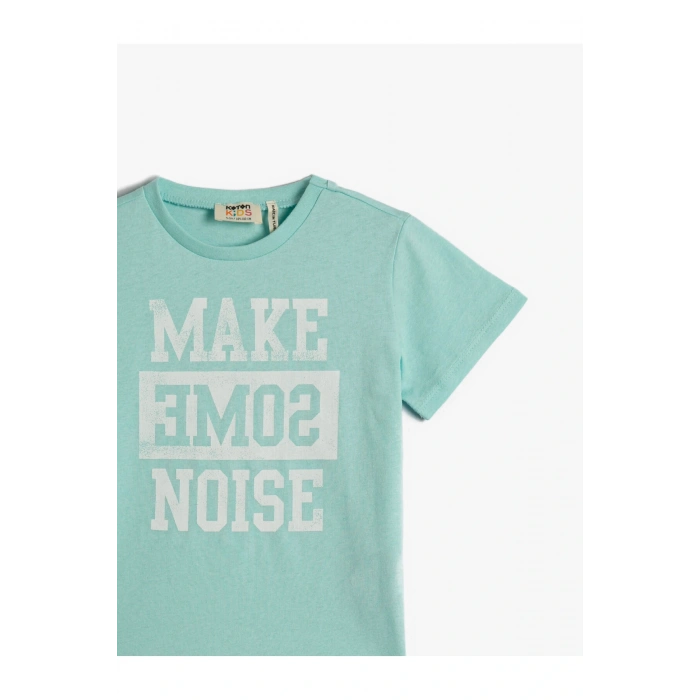 Slogan Baskılı Kısa Kollu Tişört Pamuklu