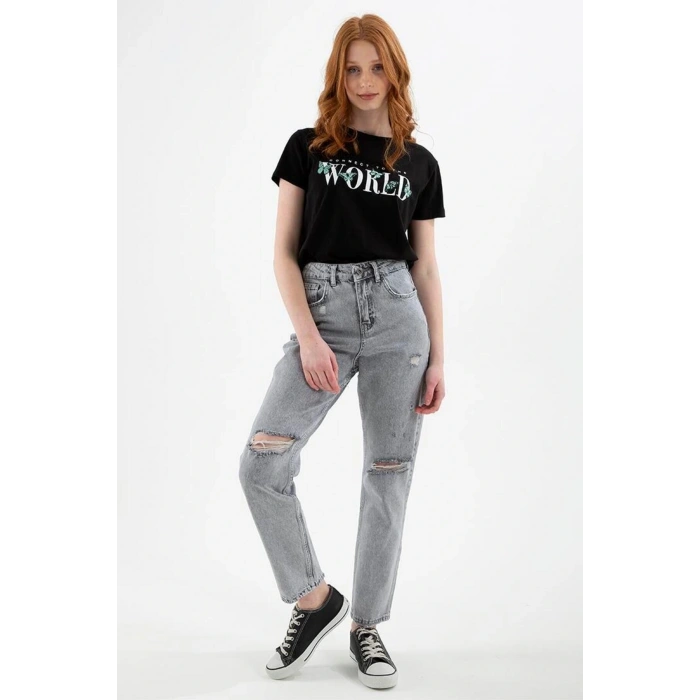 Yırtık Detaylı Pantolon A.gri