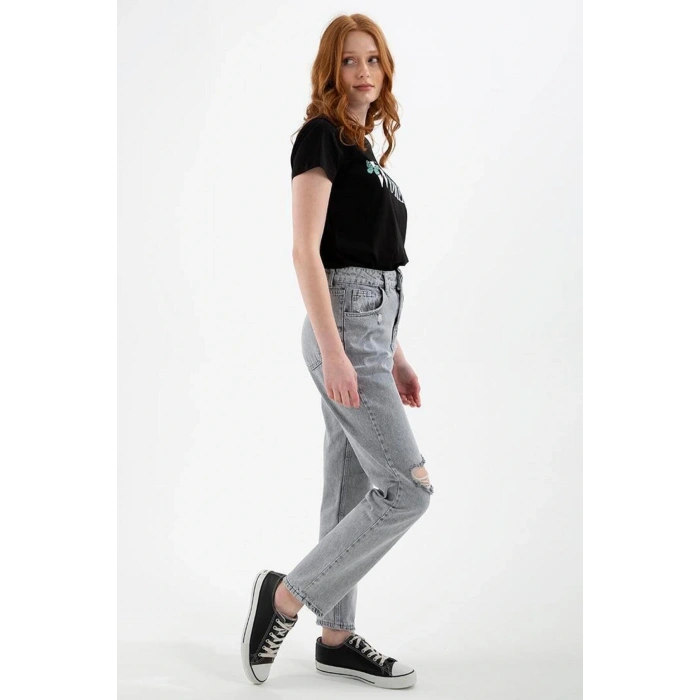 Yırtık Detaylı Pantolon A.gri