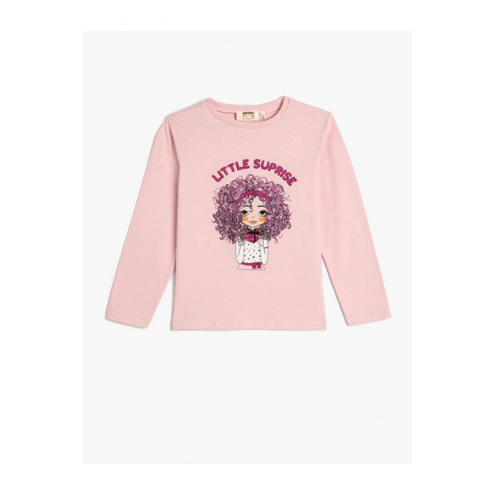 Tişört Uzun Kollu Bisiklet Yaka Baskılı Pamuklu