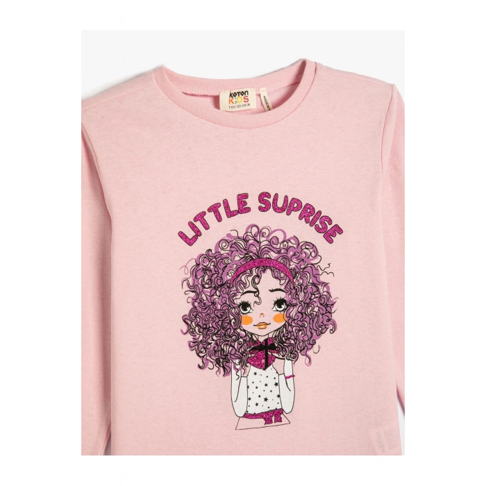 Tişört Uzun Kollu Bisiklet Yaka Baskılı Pamuklu