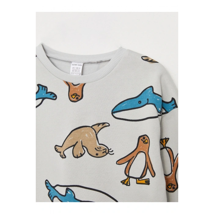 Bisiklet Yaka Uzun Kollu Baskılı Erkek Bebek Sweatshirt ve Eşofman Alt 2li Takım