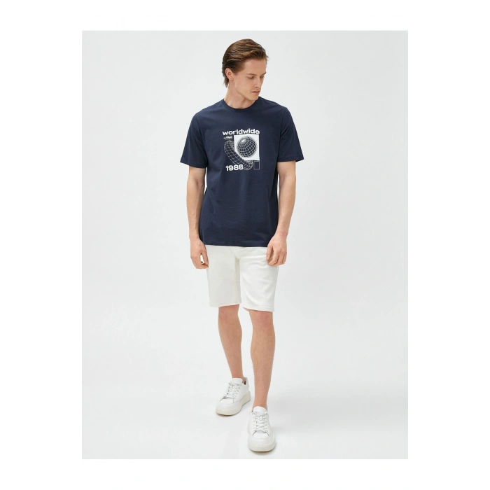 Slogan Baskılı Tişört Bisiklet Yaka Kısa Kollu Pamuklu