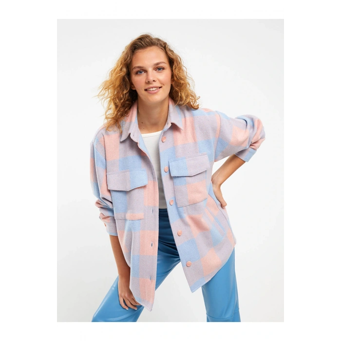 Ekose Uzun Kollu Oversize Kadın Oduncu Gömlek Ceket