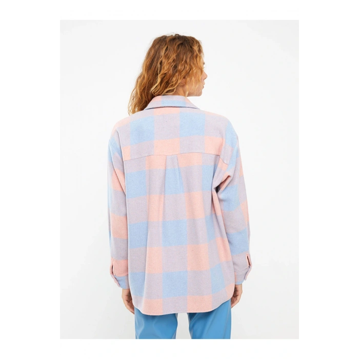 Ekose Uzun Kollu Oversize Kadın Oduncu Gömlek Ceket