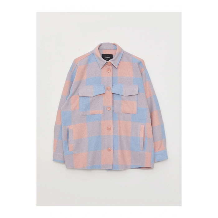 Ekose Uzun Kollu Oversize Kadın Oduncu Gömlek Ceket