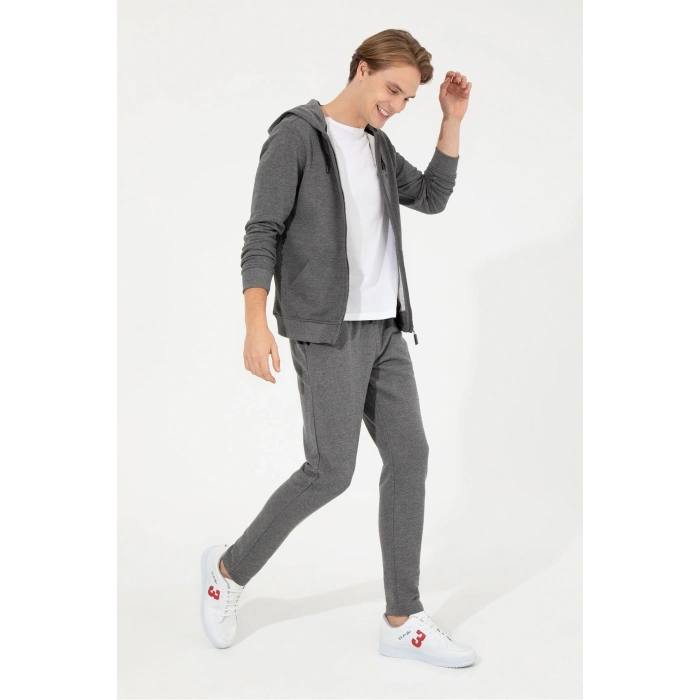 Bağlamalı Bel Slim Fit Gri Erkek Eşofman Altı Henbıxsk022