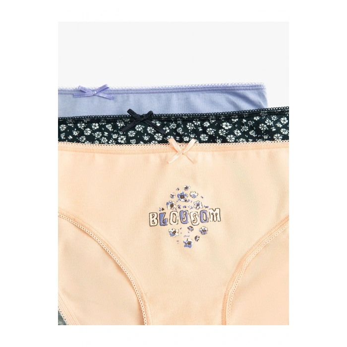 Pamuklu Külot Brief 3lü Baskılı Fiyonk Detaylı