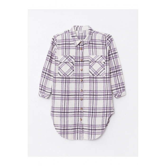 Ekose Uzun Kollu Kız Çocuk Tunik