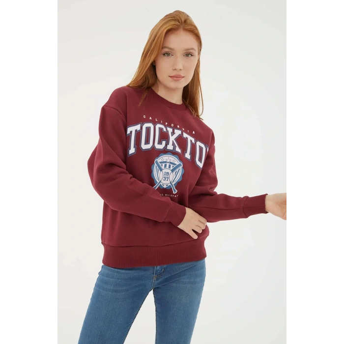 Baskılı Sweat Bordo