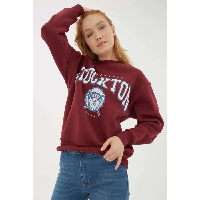 Baskılı Sweat Bordo