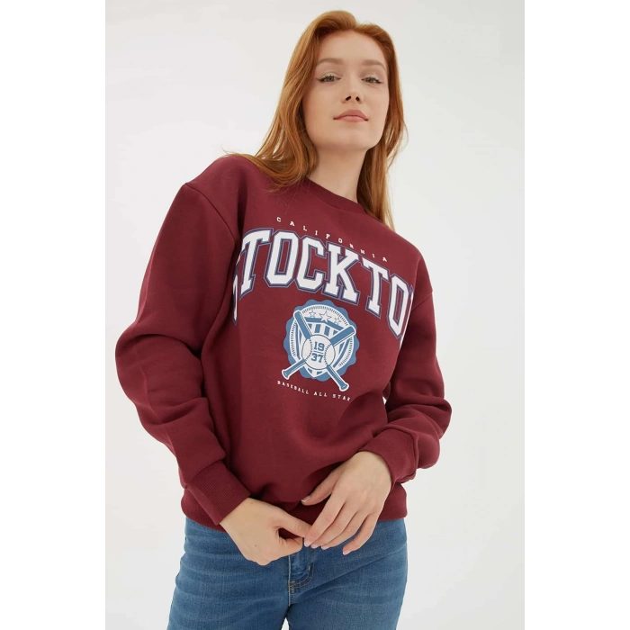 Baskılı Sweat Bordo