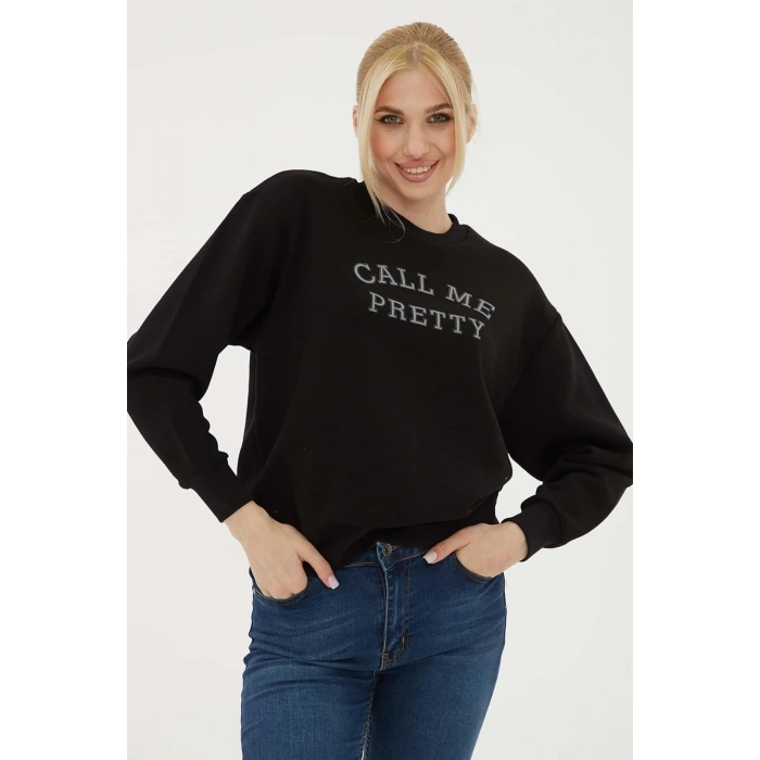 Baskılı Sweat Siyah