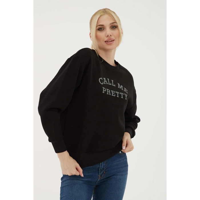 Baskılı Sweat Siyah