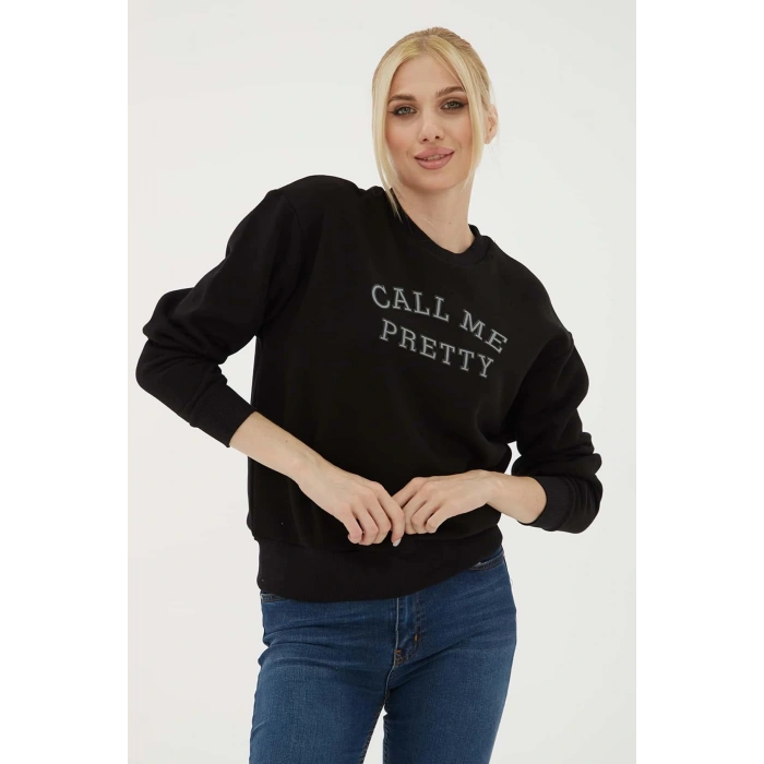 Baskılı Sweat Siyah