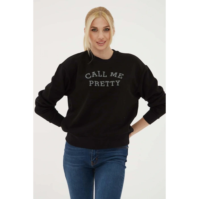 Baskılı Sweat Siyah