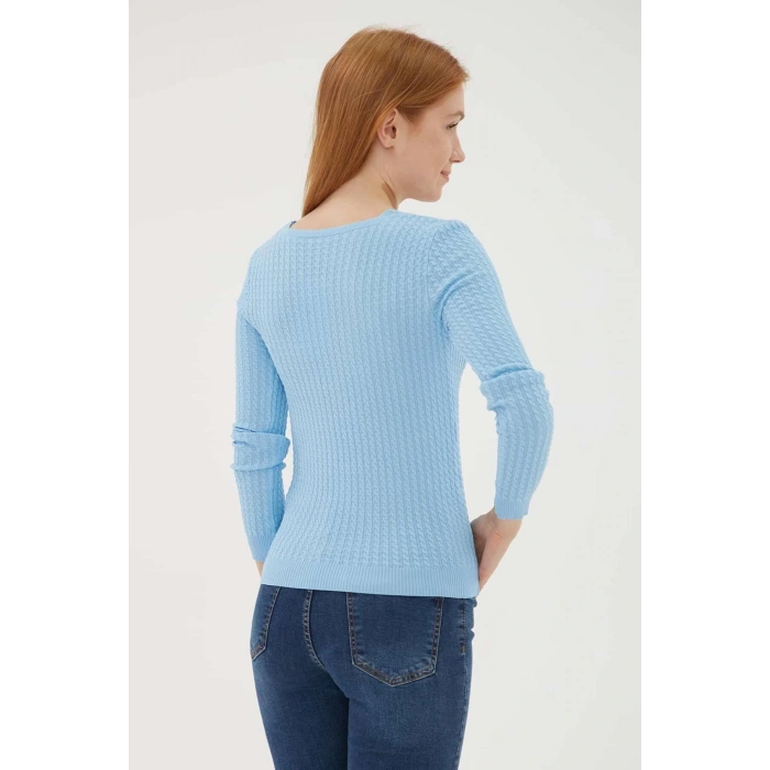 23k0405k1 Kadın Kare Yaka Saç Örgülü Kazak