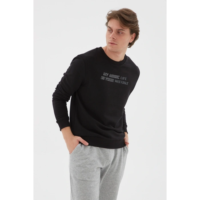 Baskılı Pamuklu Bisiklet Yaka Sweat Erkek Sweat 22k0350e1