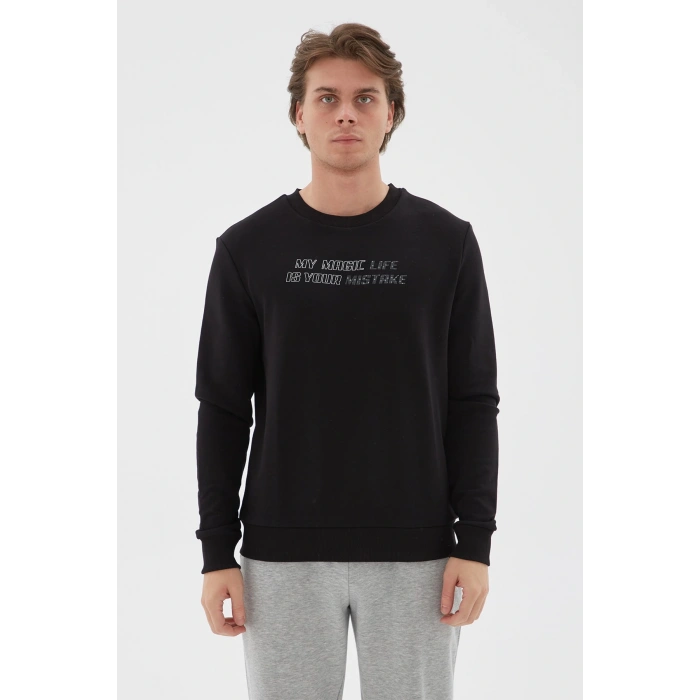 Baskılı Pamuklu Bisiklet Yaka Sweat Erkek Sweat 22k0350e1