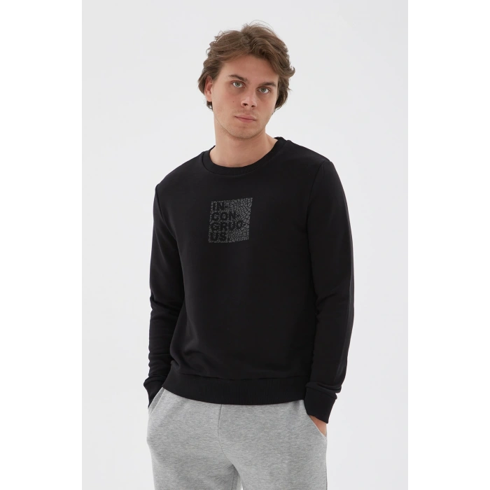 Baskılı Pamuklu Bisiklet Yaka Sweat Erkek Sweat 22k0353e1