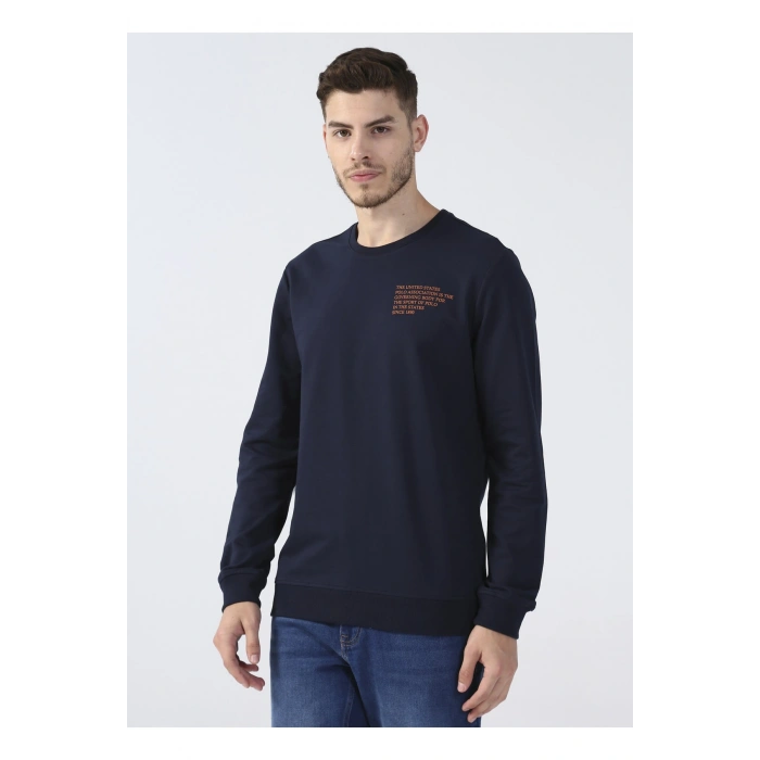 Bisiklet Yaka Lacivert Erkek Sweatshırt Gambı