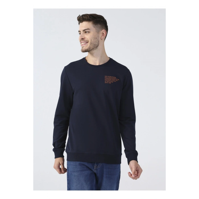 Bisiklet Yaka Lacivert Erkek Sweatshırt Gambı