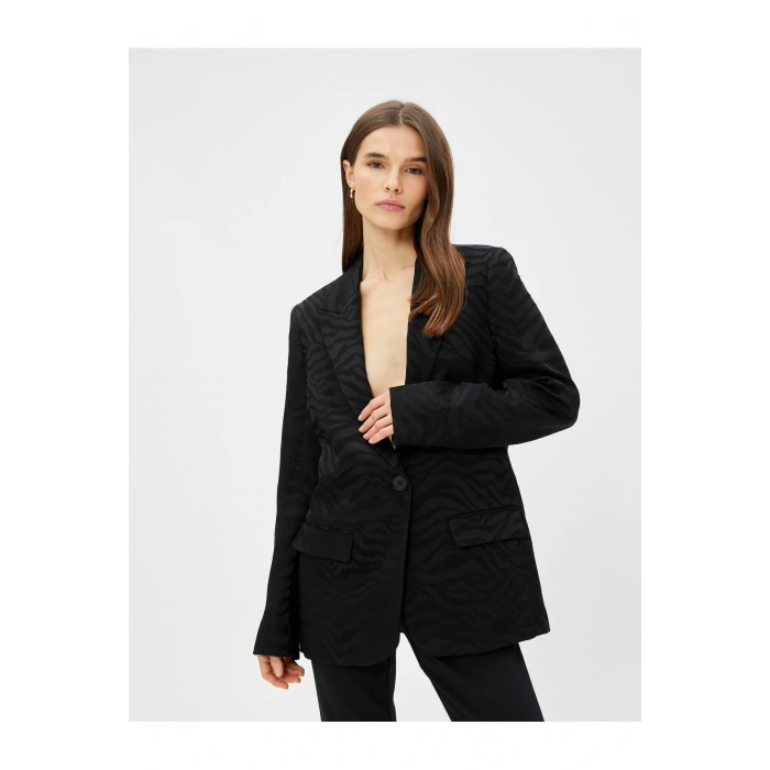 Zebra Desenli Oversize Blazer Ceket Tek Düğmeli