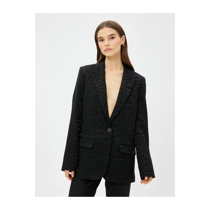 Zebra Desenli Oversize Blazer Ceket Tek Düğmeli