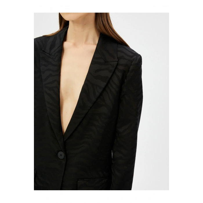 Zebra Desenli Oversize Blazer Ceket Tek Düğmeli