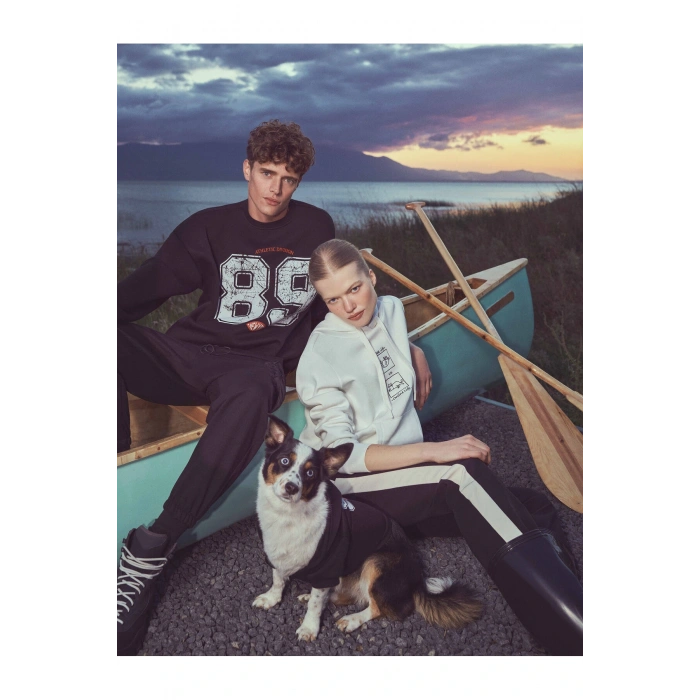 Kapüşonlu Sweatshirt Nakışlı Kanguru Cepli Uzun Kollu