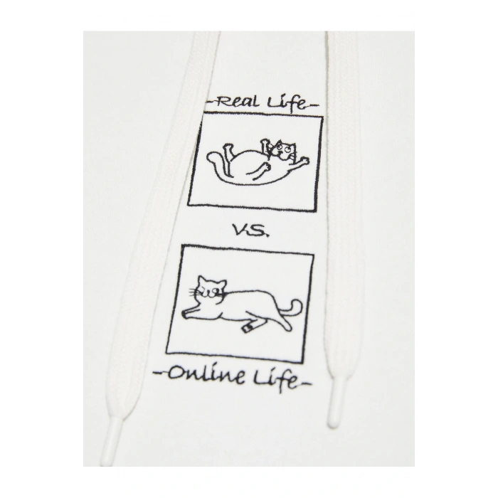 Kapüşonlu Sweatshirt Nakışlı Kanguru Cepli Uzun Kollu