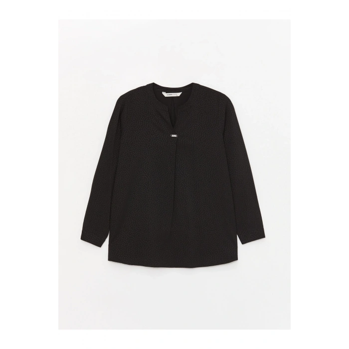 Kaçık Yaka Desenli Uzun Kollu Kadın Bluz