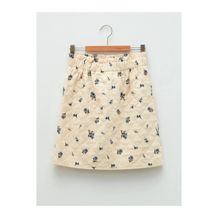 Beli Lastikli Baskılı Pamuklu Kız Çocuk Etek