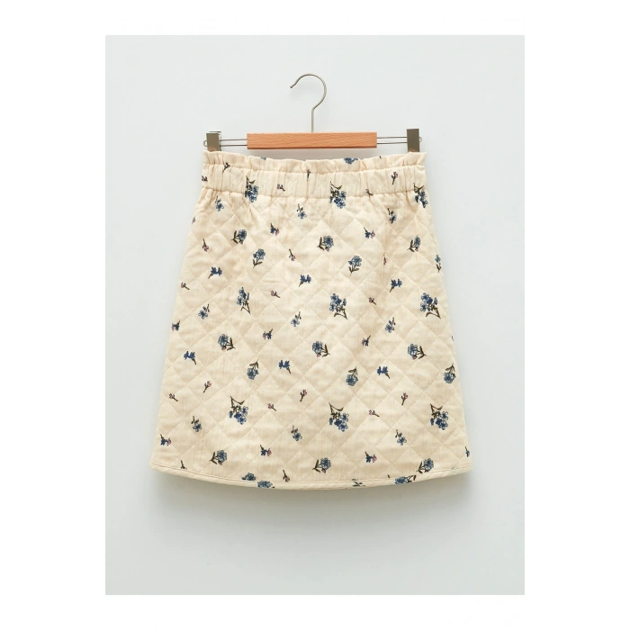 Beli Lastikli Baskılı Pamuklu Kız Çocuk Etek