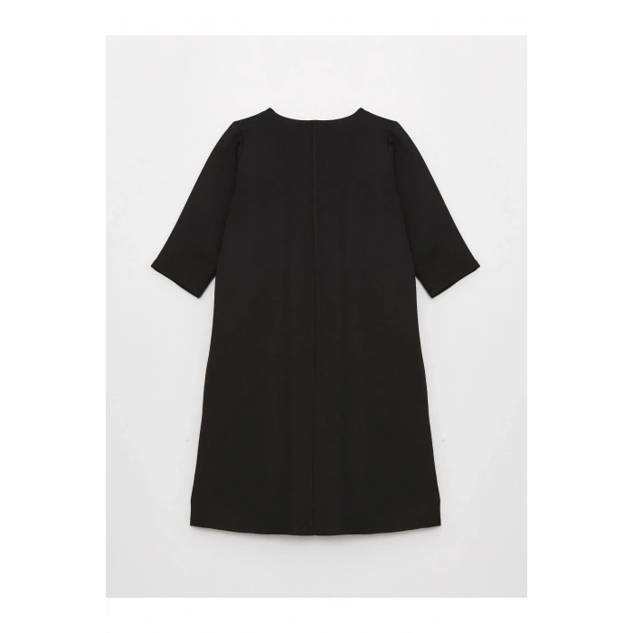 V Yaka Düz Kısa Kollu Kadın Elbise