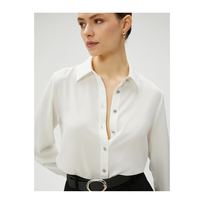 Taşlı Gömlek Düğmeli Uzun Kollu